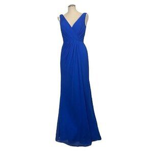 David's Bridal Faux-Wrap Pleated Chiffon Bridesmaid Dress Sz 4 Blue STYLE#F19585